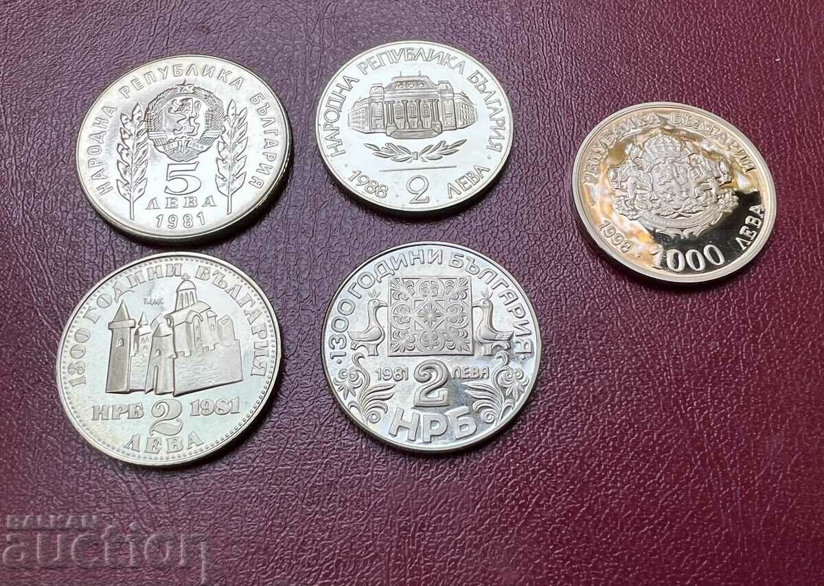 Lot 2, 5, 1000 BGN nickel coins 100 years. BTA, 1300 Bulgaria