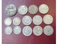 14 pcs. royal silver coins - 1, 2, 50, 100 BGN 1882-1934