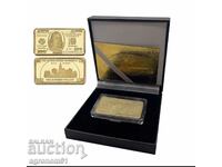 Souvenirs, gifts, plaques gold plated $100, $50 and $1