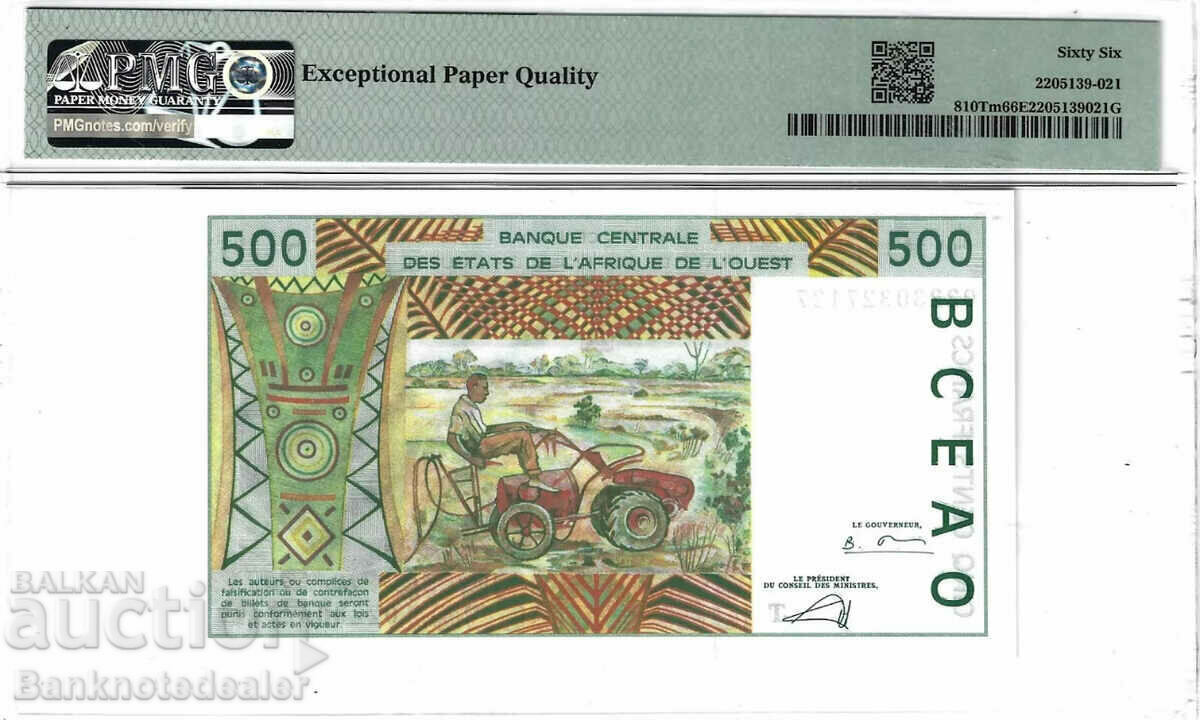 West African States Togo 500 Francs Pick 810 tm PMG 66 with price 145.00 BGN | € 74.14