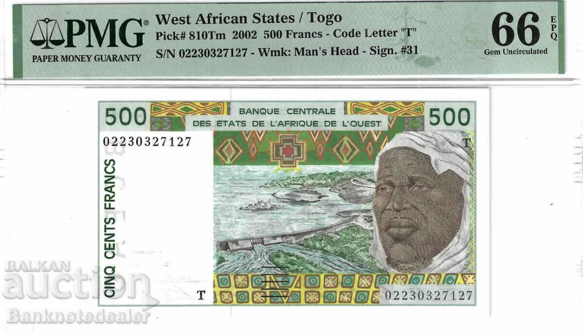 West African States Togo 500 Francs Pick 810 tm PMG 66