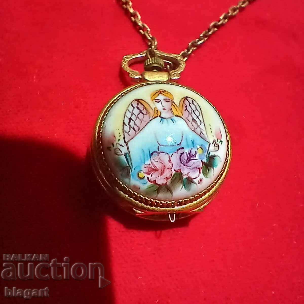 Necklace-watch "Seagull" - gilding, enamel