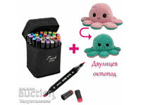 36 pcs. Set of Touch markers with two-faced toy octopus