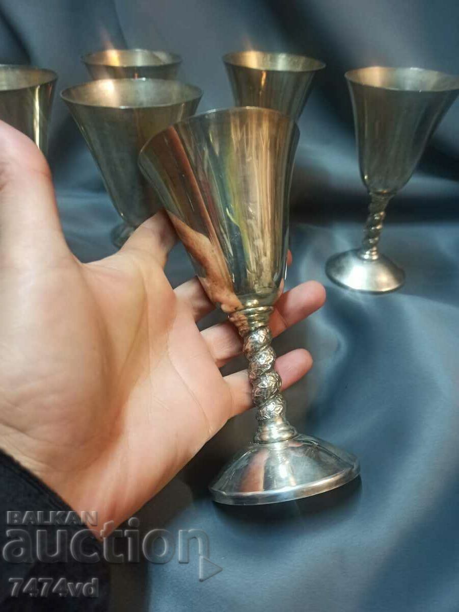 Licitație Set pahare inalte placate cu argint vechi 6 bucati!