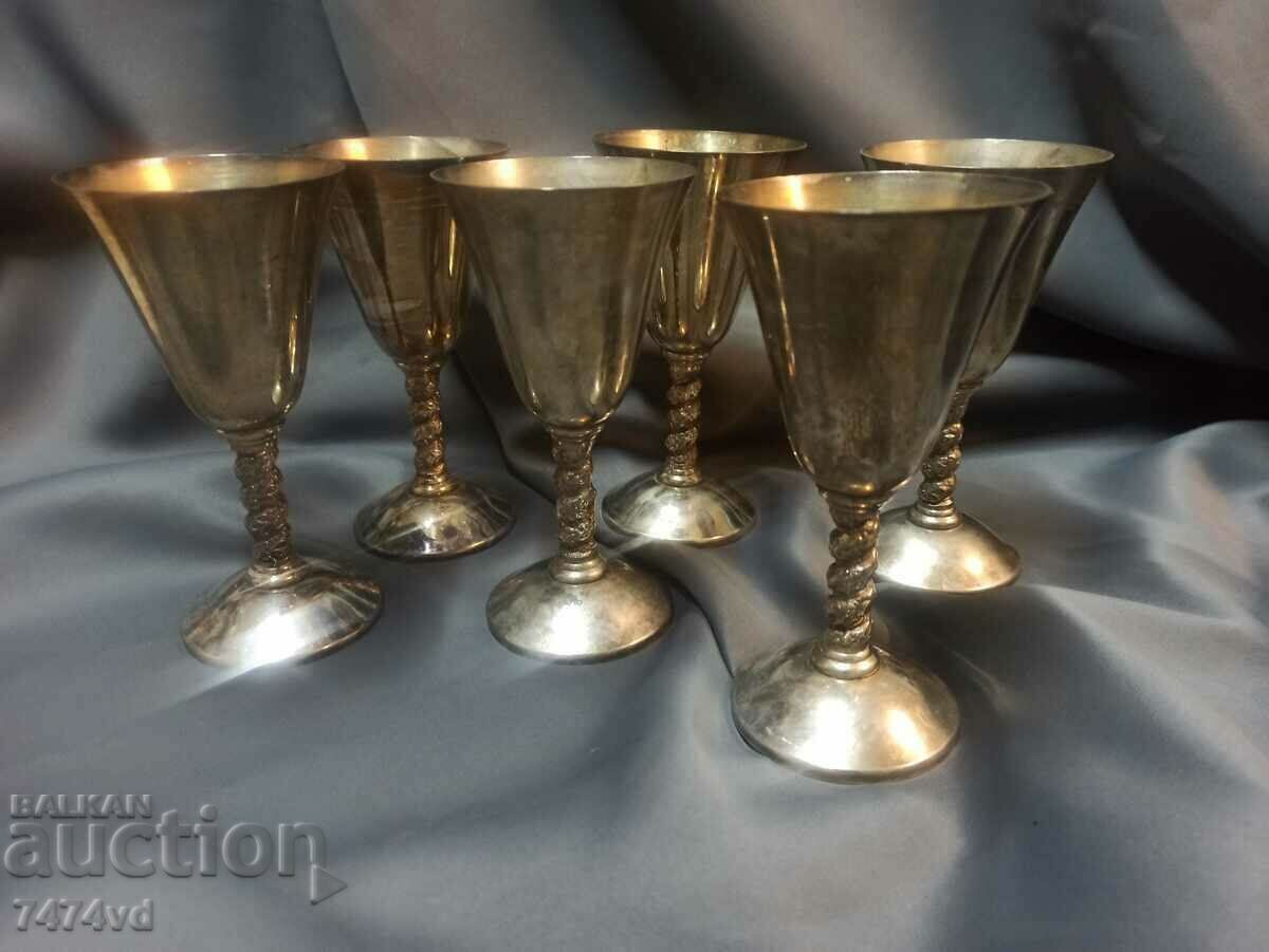Set of old silver-plated tall glasses 6 pieces! - 5 Set of old silver-plated tall glasses 6 pieces! - 5