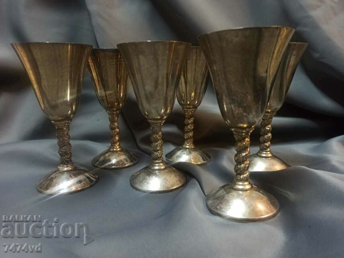 Set of old silver-plated tall glasses 6 pieces! - 6 Set of old silver-plated tall glasses 6 pieces! - 6