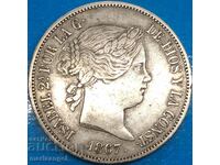 Spain 2 Escudos 1867 Madrid Isabel II 25.98g silver - rare