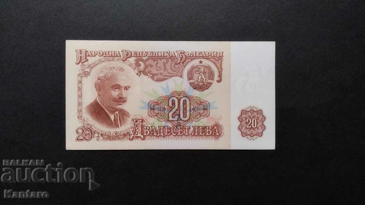 Bancnota - BULGARIA - 20 BGN - 1974 - UNC - 6 cifre