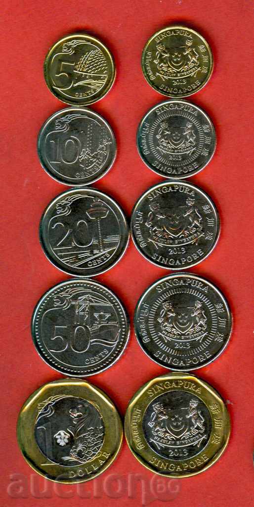 SINGAPORE SINGAPORE 5 10 20 50 Cents $1 - 2013 UNC BIMETAL