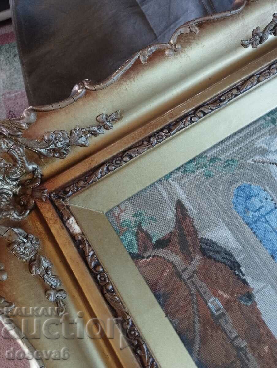 tapestry "Horses at a watering hole" in a baroque frame. with price 400.00 BGN | € 204.52 tapestry "Horses at a watering hole" in a baroque frame. with price 400.00 BGN | € 204.52