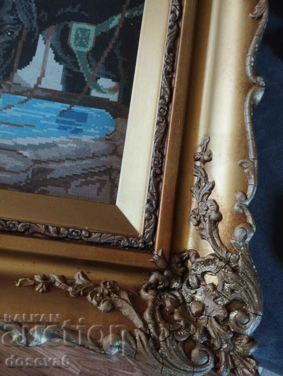 Delivery of tapestry "Horses at a watering hole" in a baroque frame. Delivery of tapestry "Horses at a watering hole" in a baroque frame.