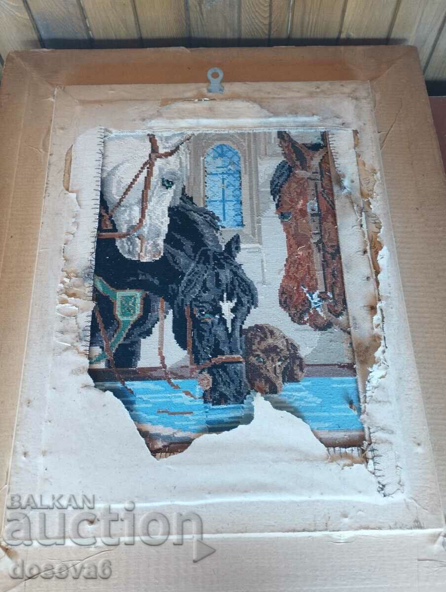 tapestry "Horses at a watering hole" in a baroque frame. - 6 tapestry "Horses at a watering hole" in a baroque frame. - 6