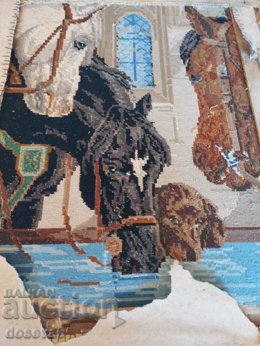 tapestry "Horses at a watering hole" in a baroque frame. - 7 tapestry "Horses at a watering hole" in a baroque frame. - 7