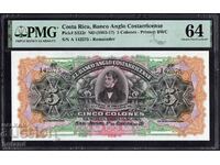 PMG 64 Costa Rica Certified Banknote 5 Colones 1903-1917