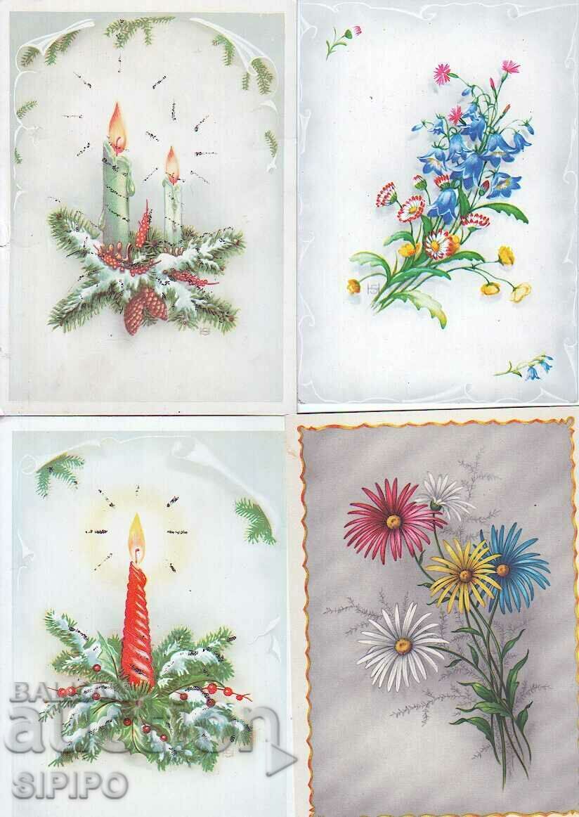 4 pcs. mail cards from the 60s, painted, traveled - ChNG