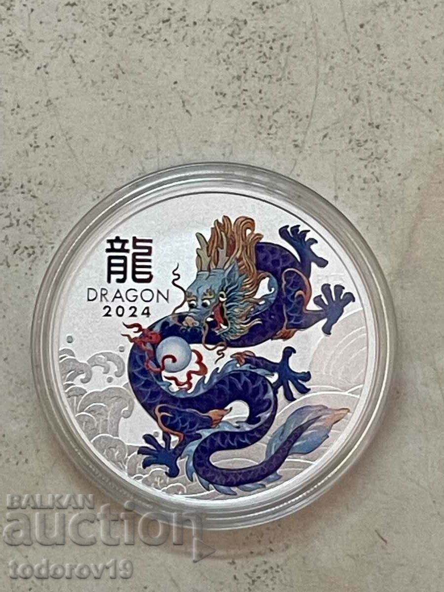 Auction 1/2 oz Silver Lunar Year of the Dragon 2024 - Tinted Auction 1/2 oz Silver Lunar Year of the Dragon 2024 - Tinted