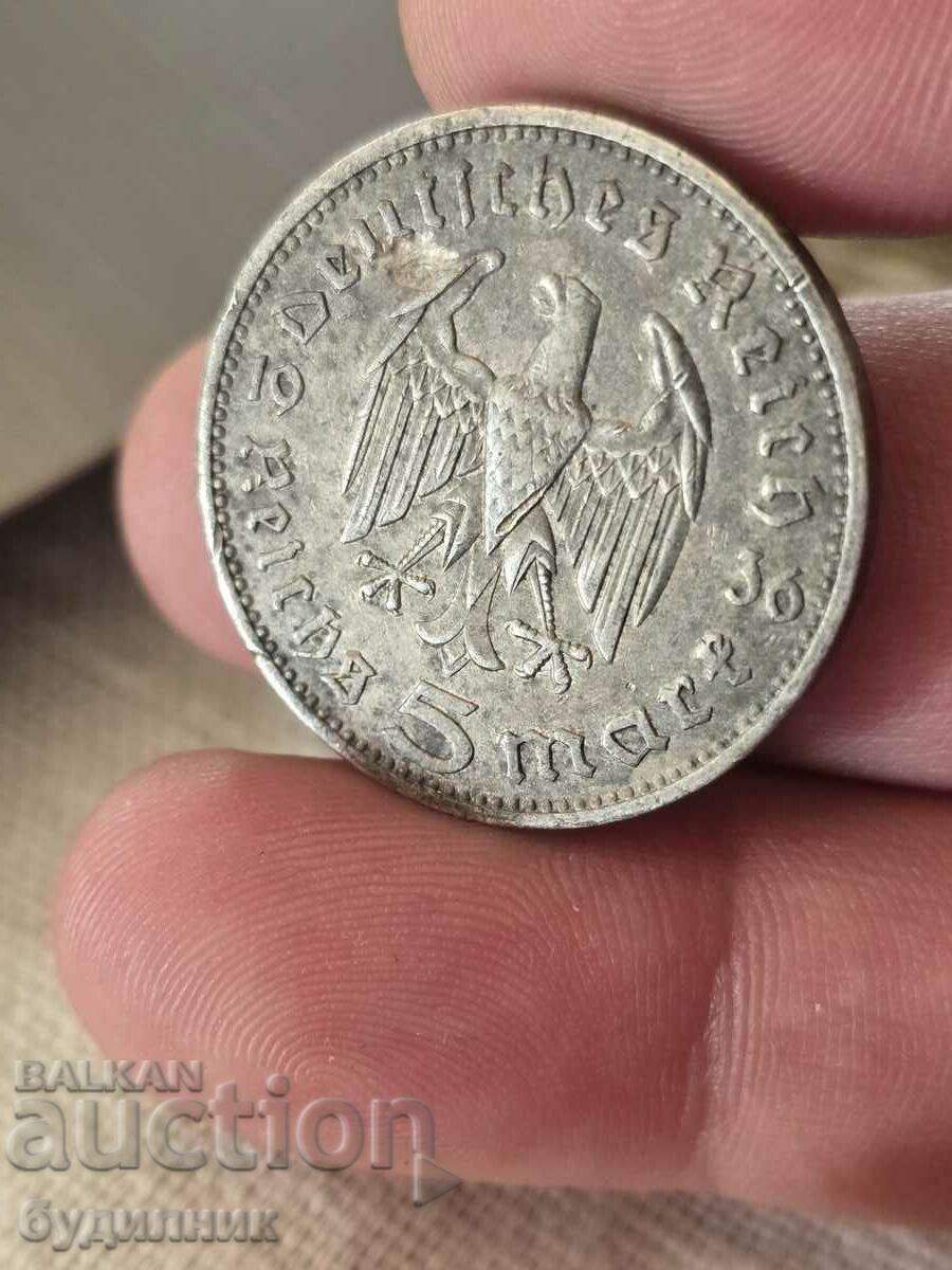 Silver from Stotinka. 5 Reichsmark 1936 BZC