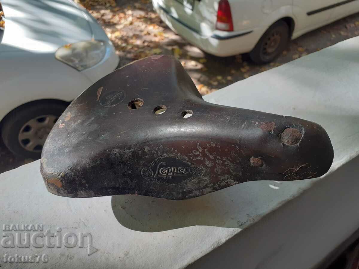 Old branded Lepper leather bike seat