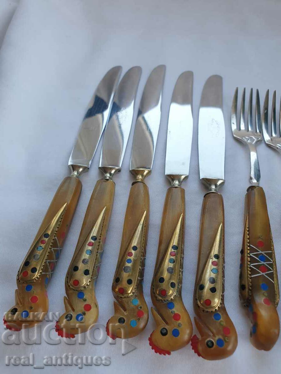 Set of cutlery with horn handles with price 126.00 BGN | € 64.42 Set of cutlery with horn handles with price 126.00 BGN | € 64.42