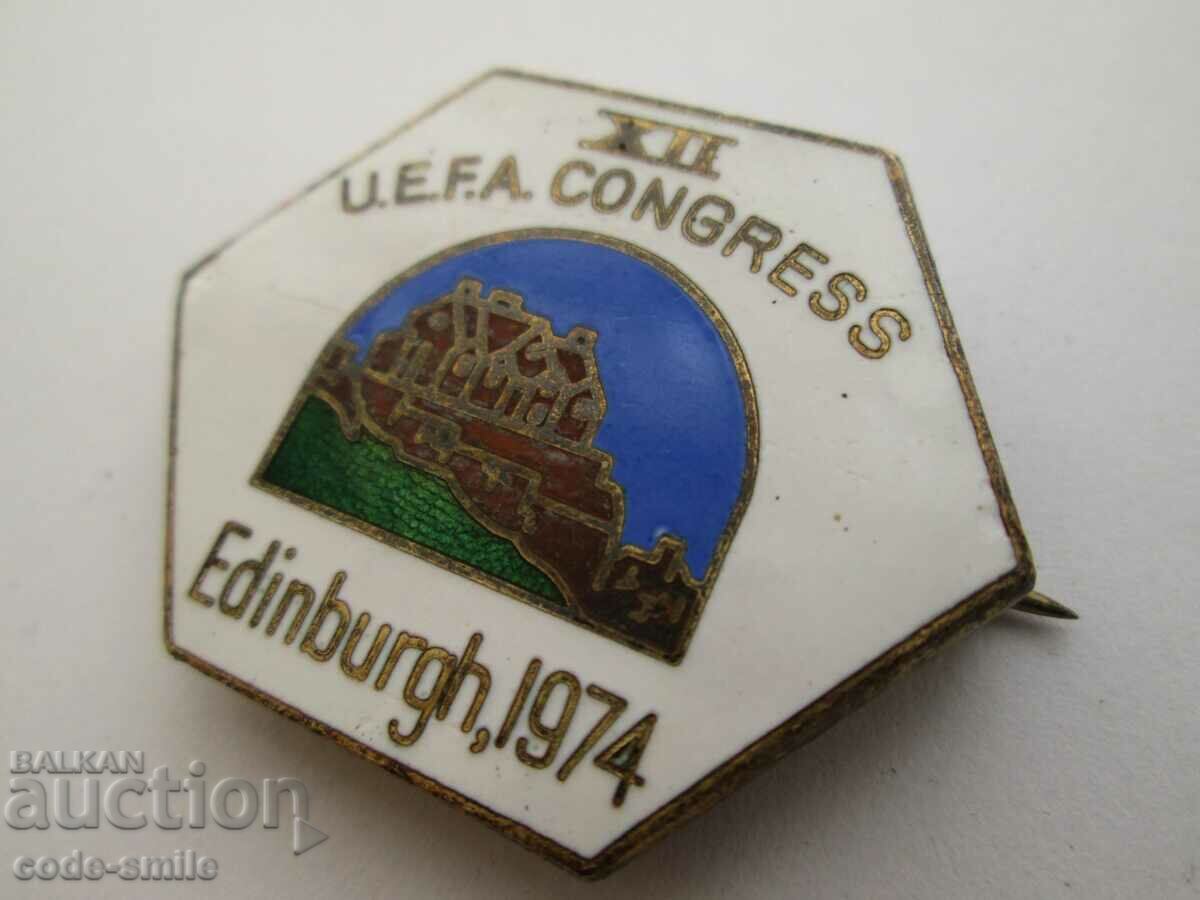 Auction Old Sign Football Badge Participant Congress Football UEFA 1974 Auction Old Sign Football Badge Participant Congress Football UEFA 1974