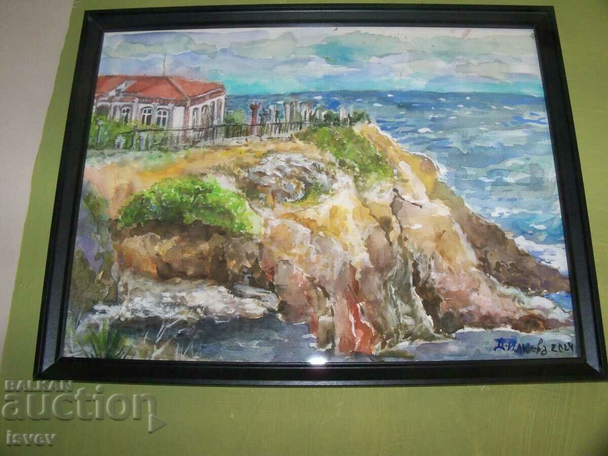 Ahtopol, the Greek school, watercolor by hud. Desislava Ilieva