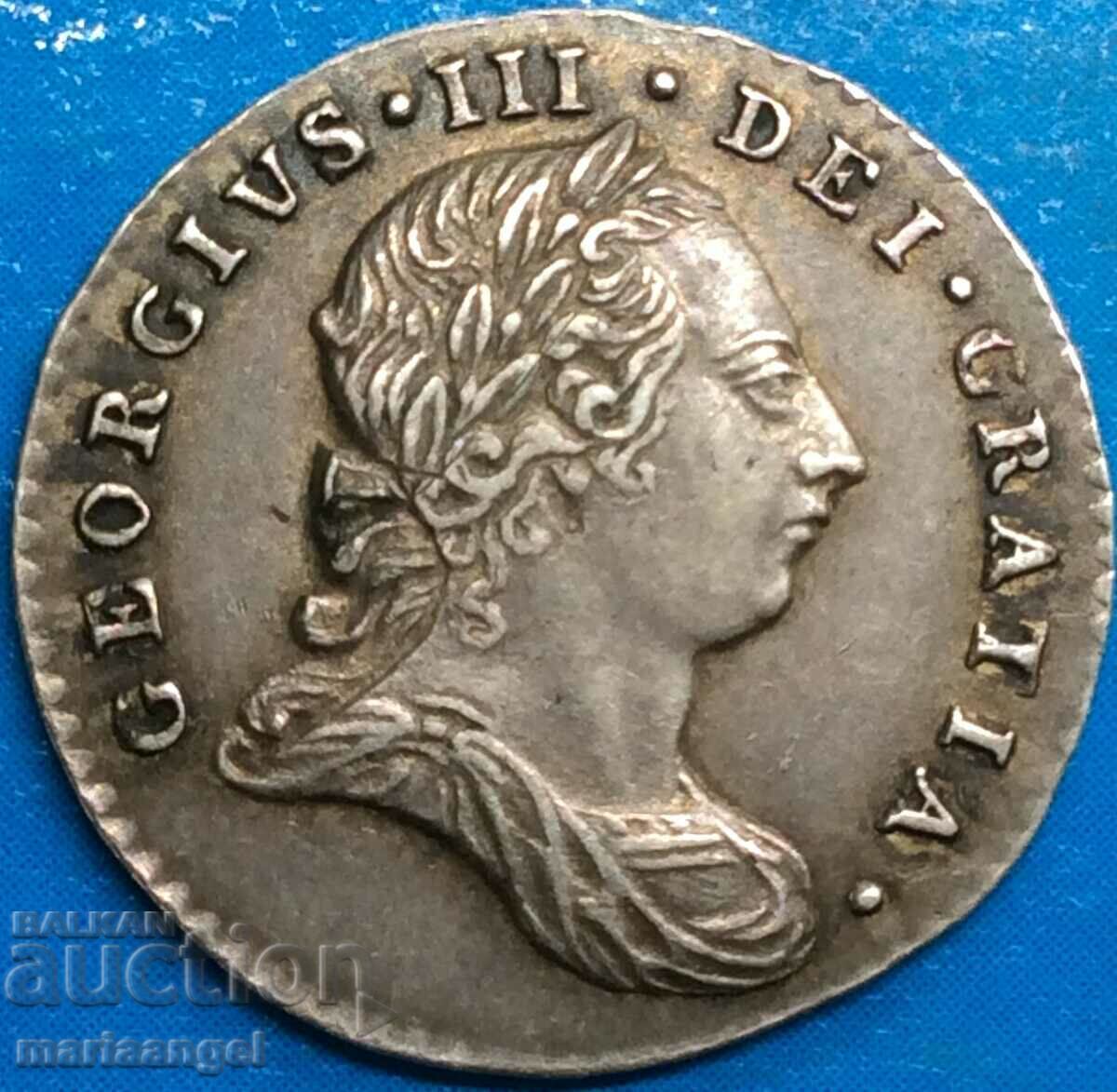 Marea Britanie 3 pence 1786 George III Moundy patină de argint