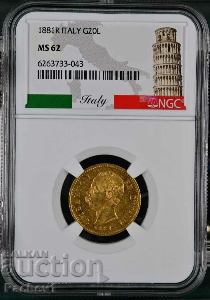 20 Lire Umberto NGC MS62