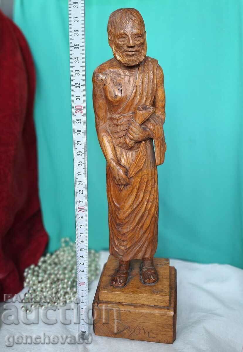 Old large wood carving statuette of Aesop