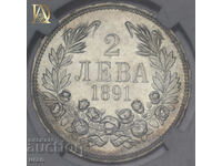 2 leva 1891 MS62 NGC