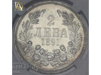 2 лева 1891 MS62 NGC