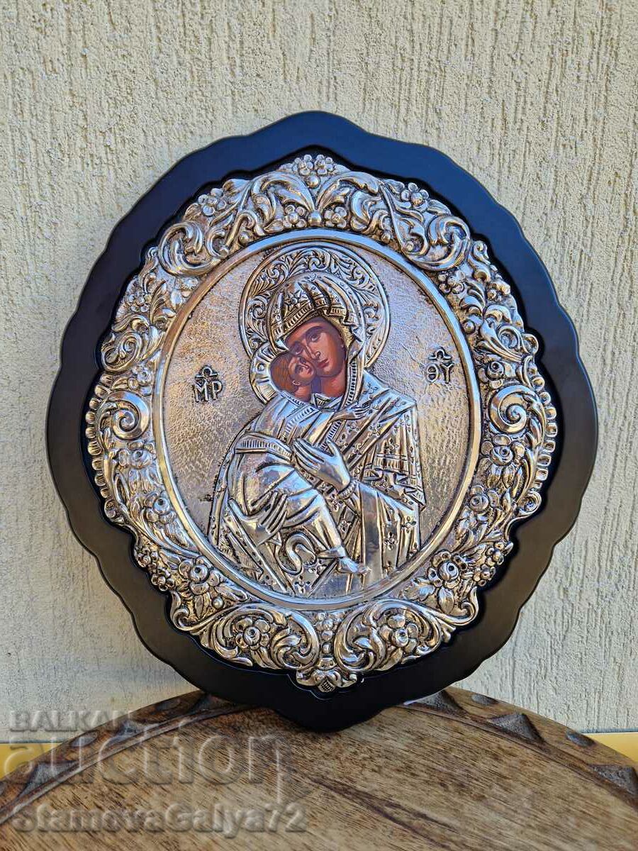 Beautiful old silver icon with certificate