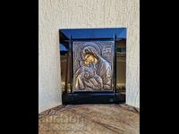 Lovely very beautiful silver icon with crystal frame