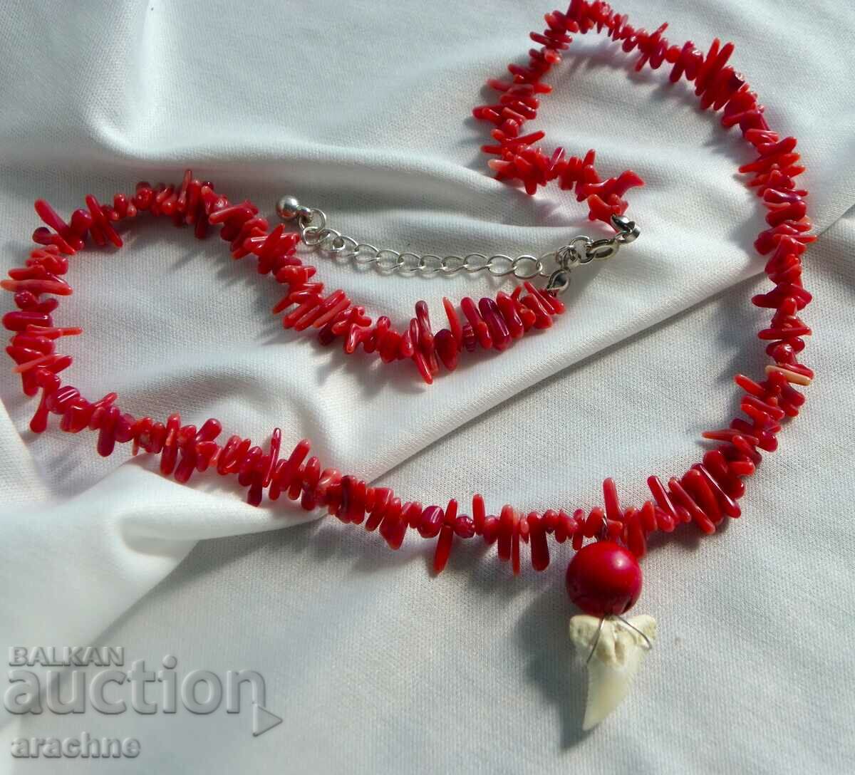 Coral, shark tooth and silver necklace with price 99.00 BGN | € 50.62