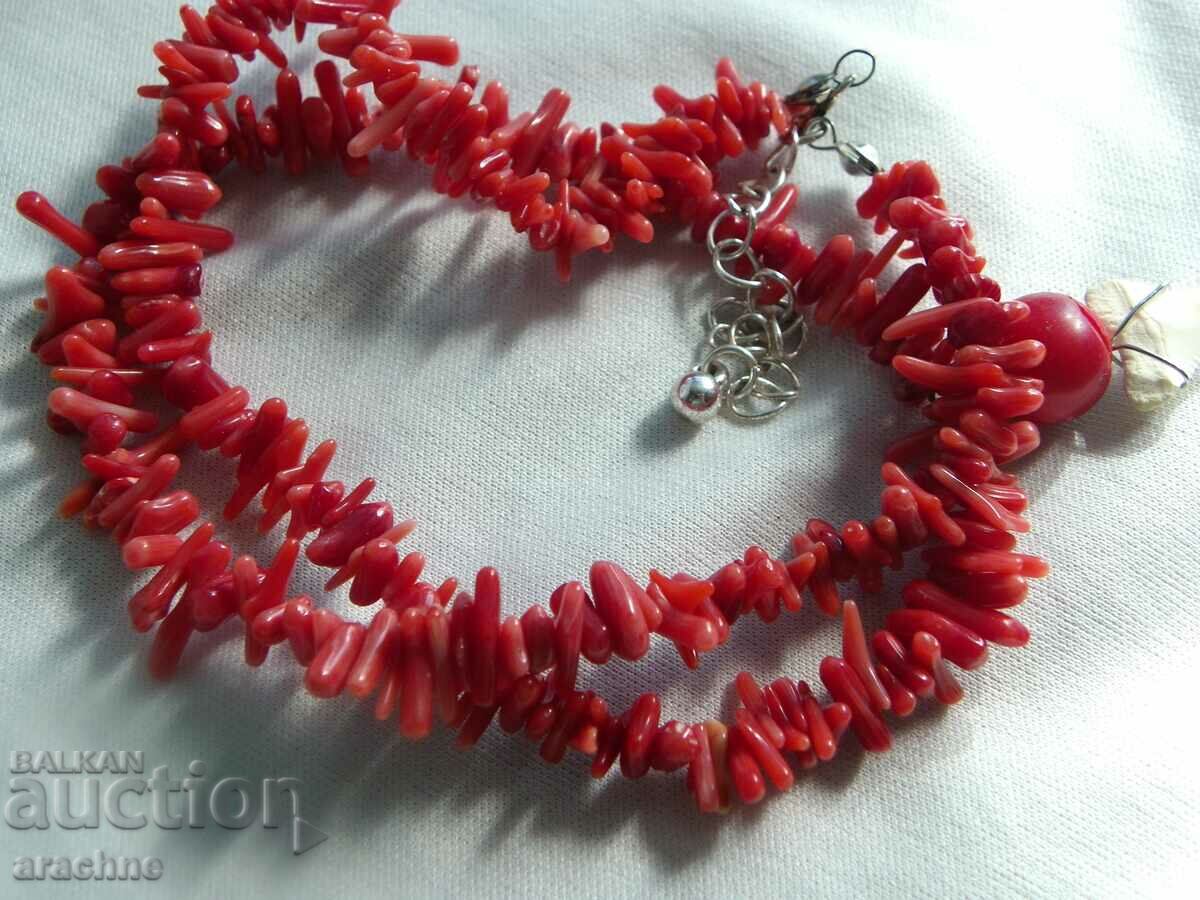 Coral, shark tooth and silver necklace - 5