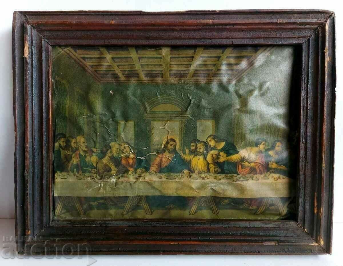 . 19TH CENTURY OLD ICON LITHOGRAPH THE LAST SUPPER FRAMED