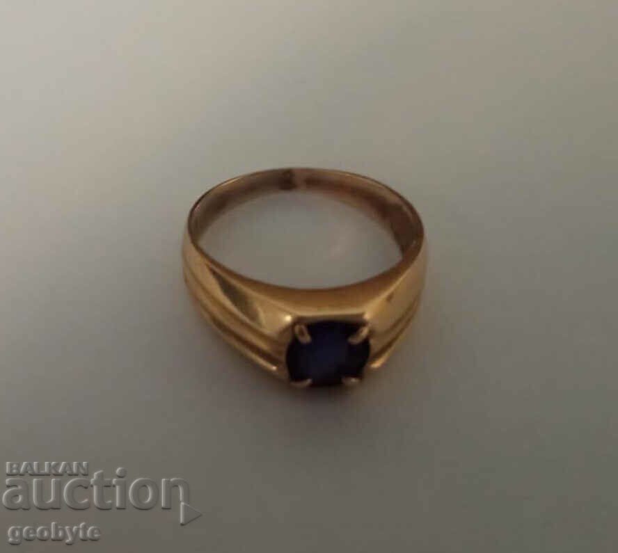 men's gold ring with iolite, gold