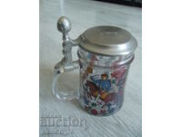 #*7738 old glass mug - BMF - with metal lid