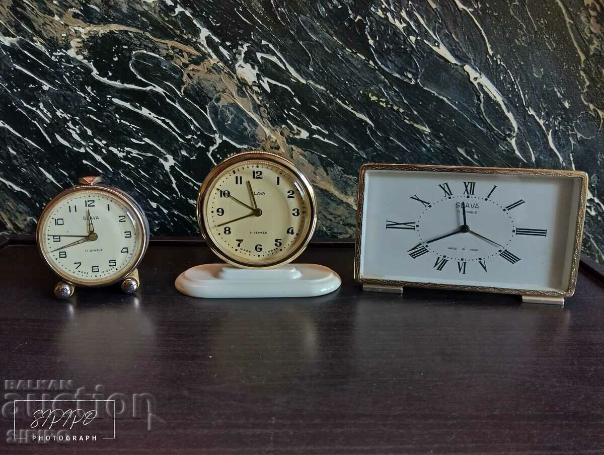 Slava Russian desktop alarm clocks, working, collectible