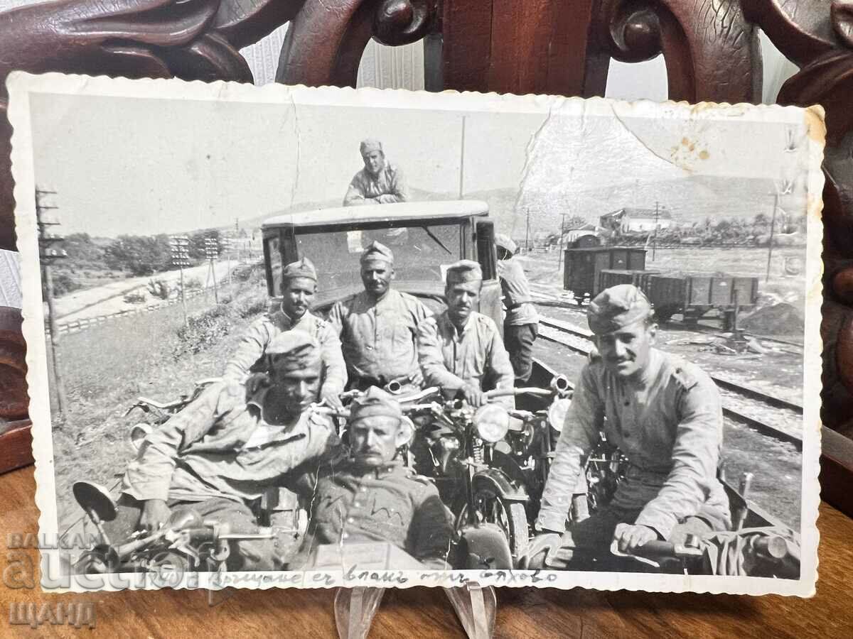 1940 Photo Soldiers Motorcycles Cars Station Train to Oryahovo