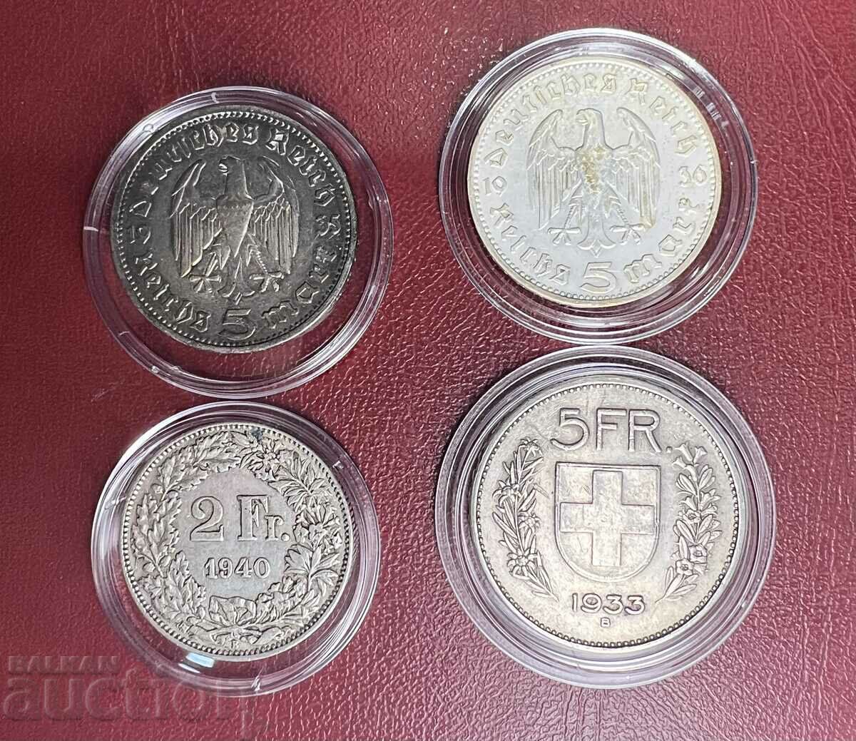 RARE Silver Coins 5 Marks 1935/36 5 Francs 1933