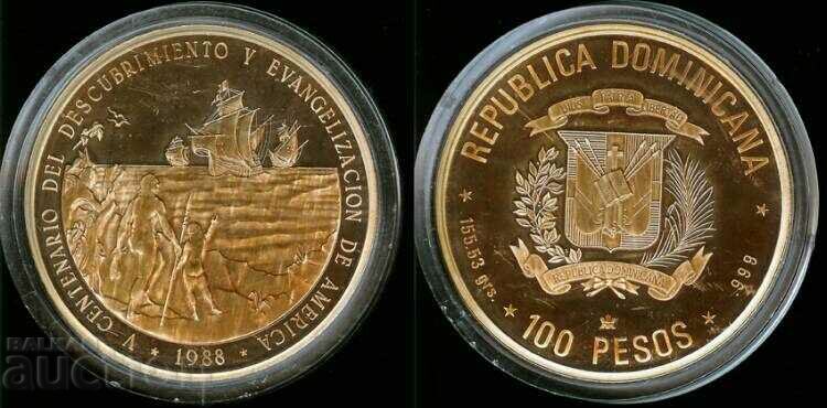 Republica Dominicană 100 pesos 1988 Descoperirea Americii