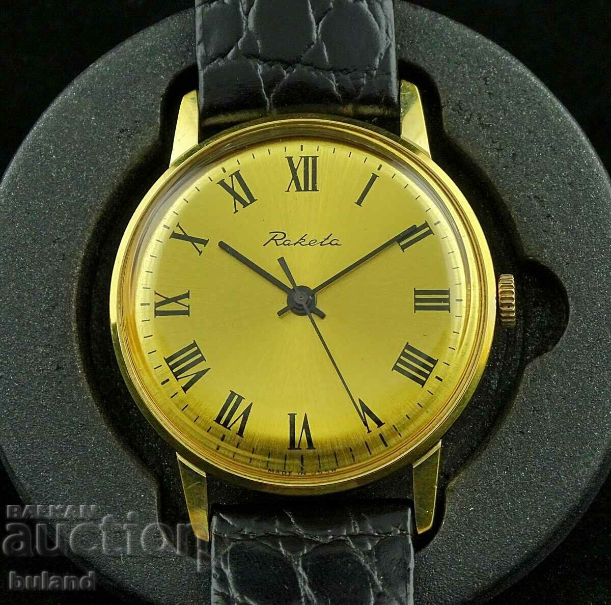 Soviet Gold Plated Men's Watch Rocket Roman Numerals Raketa