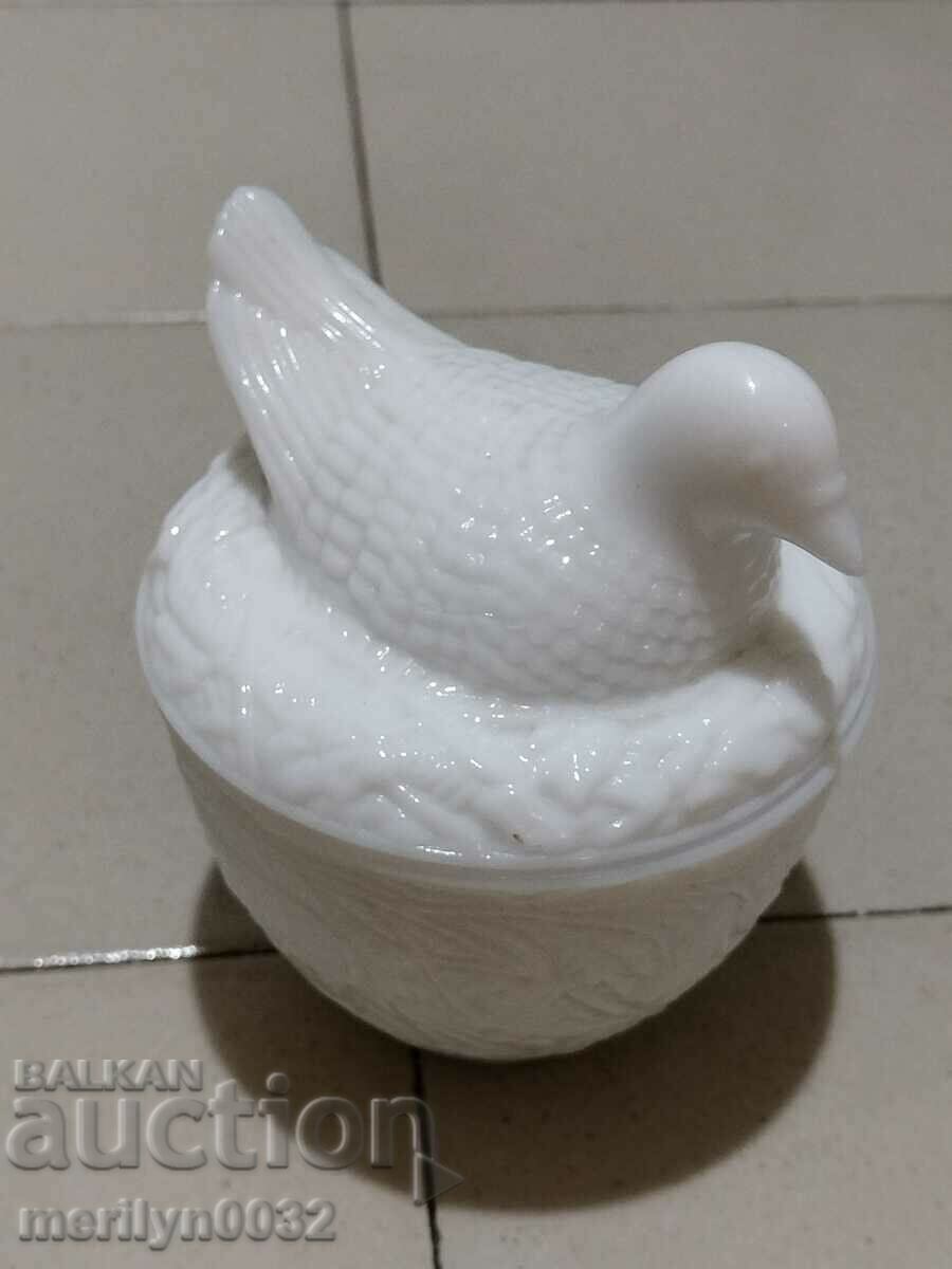 Old Art Deco white glass pomade cream jar with price 67.00 BGN | € 34.26 Old Art Deco white glass pomade cream jar with price 67.00 BGN | € 34.26