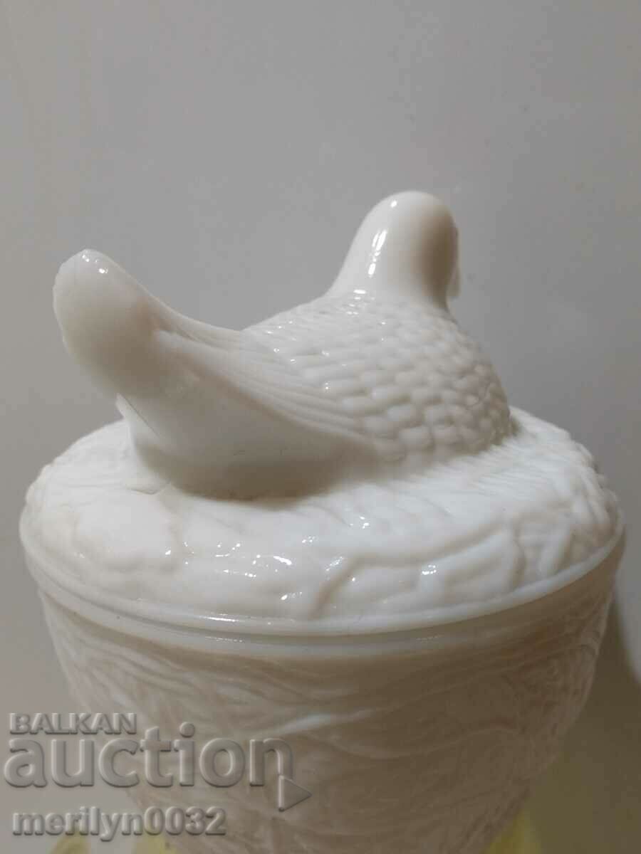 Auction Old Art Deco white glass pomade cream jar Auction Old Art Deco white glass pomade cream jar