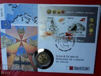 Malta-2 euro 2008 și timbru poștal în kr. un plic