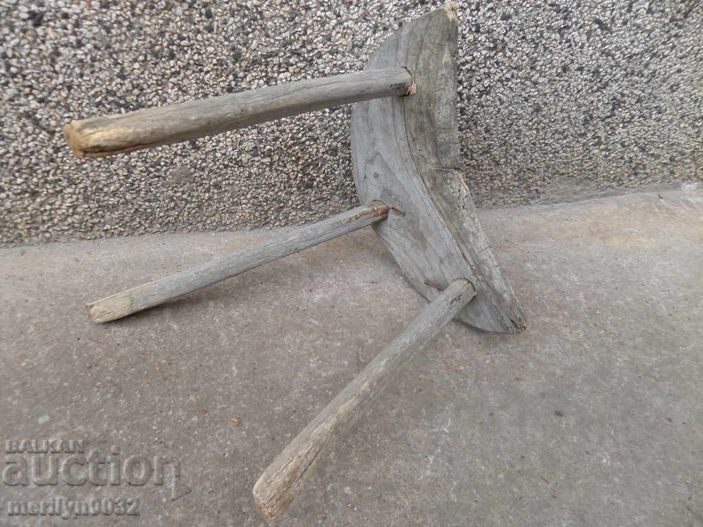 Old three-legged stool, chair, wooden, primitive with price 43.00 BGN | € 21.99 Old three-legged stool, chair, wooden, primitive with price 43.00 BGN | € 21.99