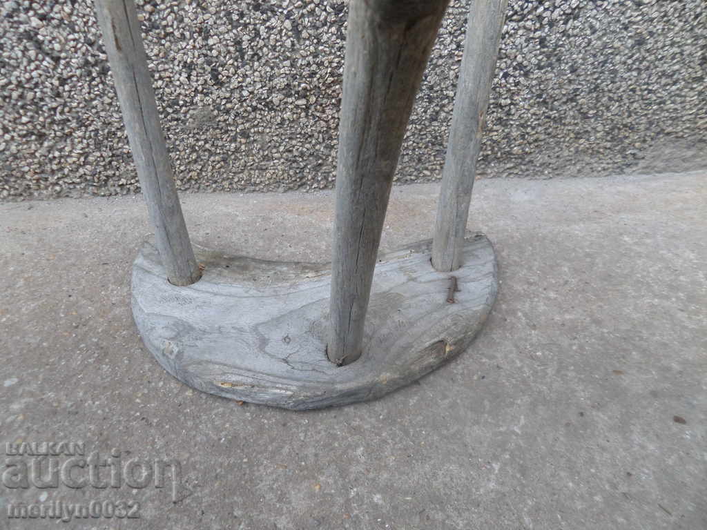 Old three-legged stool, chair, wooden, primitive - 7 Old three-legged stool, chair, wooden, primitive - 7