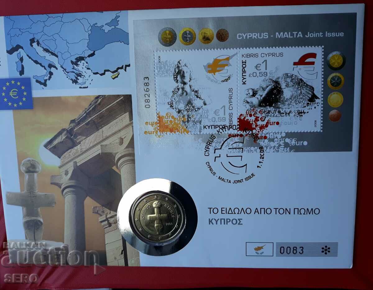 Cyprus-2 euro 2008 and post. mark in kr. an envelope