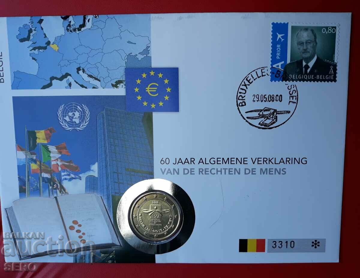 Belgia-2 euro 2008 și post. marca în kr. un plic