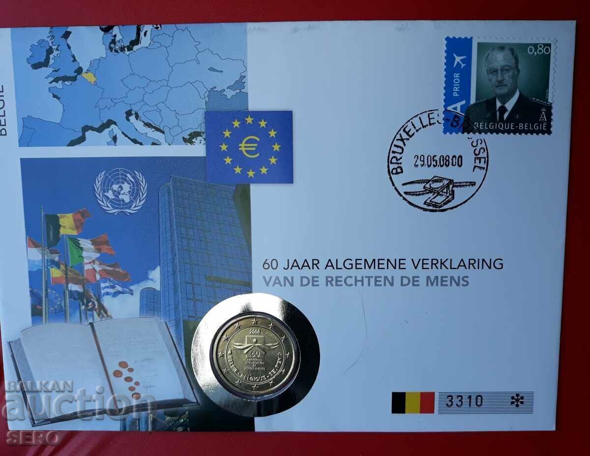 Belgia-2 euro 2008 și post. marca în kr. un plic